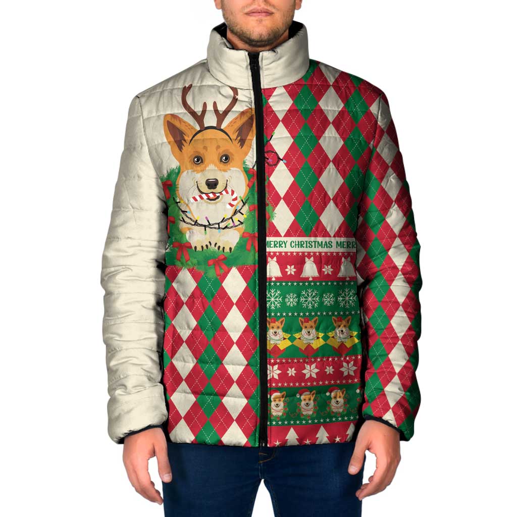 Wales Corgi Christmas Padded Jacket Seamless Cute Dog Argyle Pattern - Wonder Print Shop
