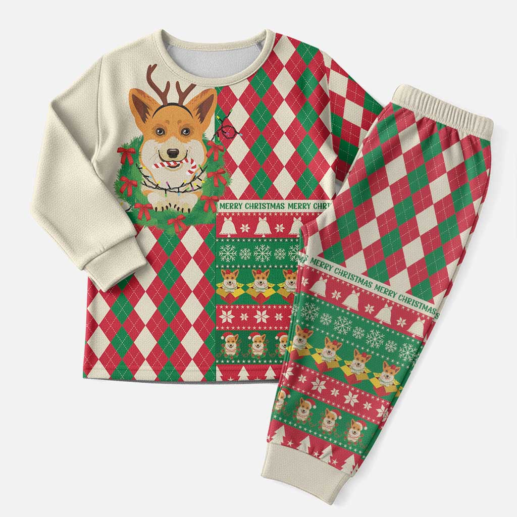 Wales Corgi Christmas Pajama Set Seamless Cute Dog Argyle Pattern - Wonder Print Shop