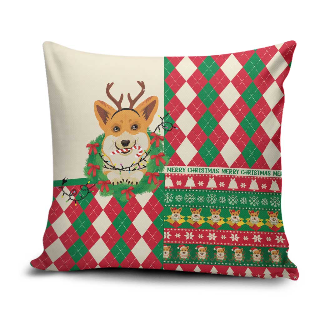 Wales Corgi Christmas Pillow Cover Seamless Cute Dog Argyle Pattern - Wonder Print Shop