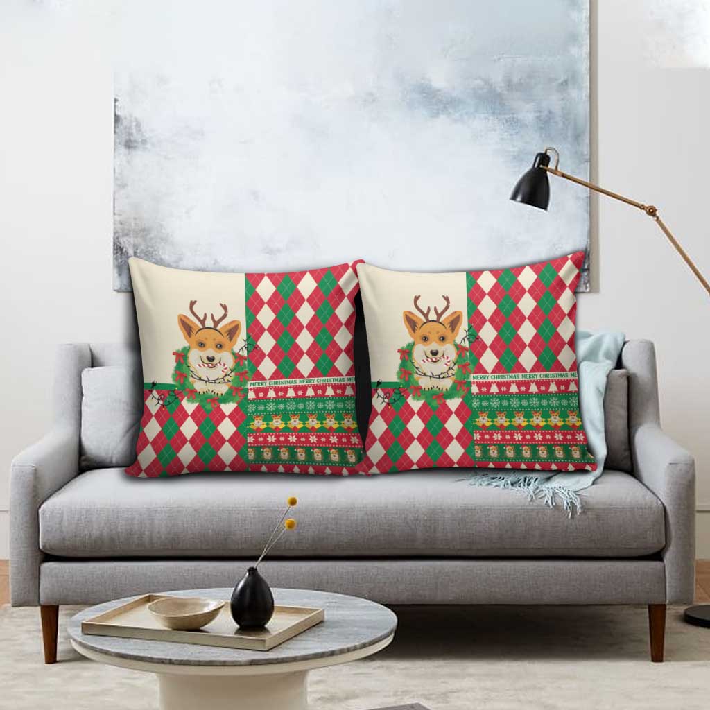 Wales Corgi Christmas Pillow Cover Seamless Cute Dog Argyle Pattern - Wonder Print Shop