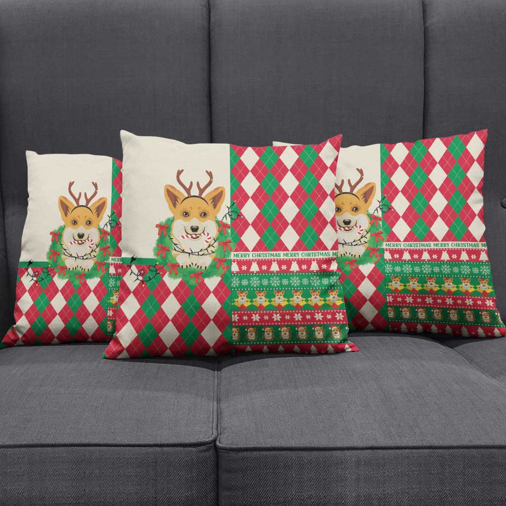 Wales Corgi Christmas Pillow Cover Seamless Cute Dog Argyle Pattern - Wonder Print Shop
