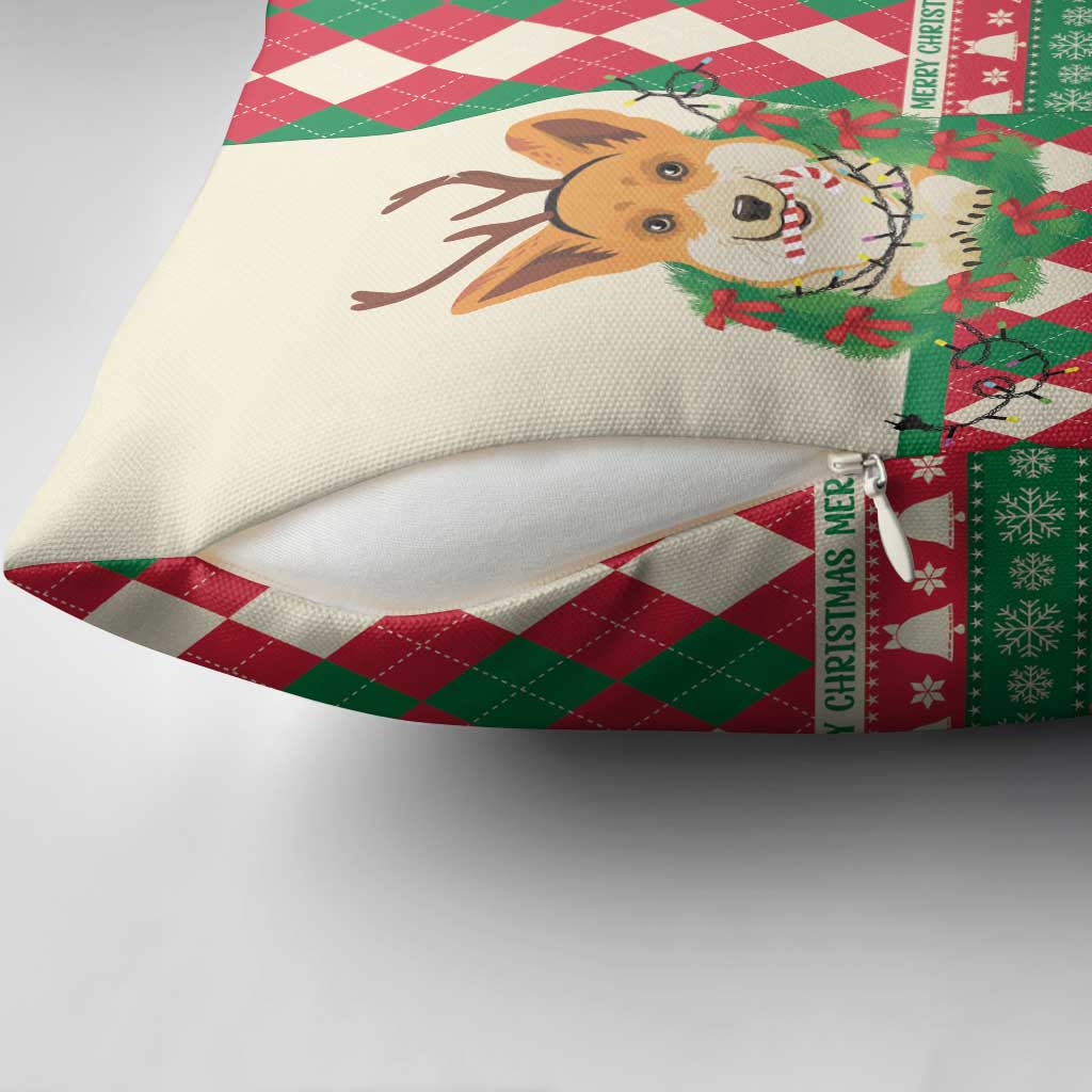 Wales Corgi Christmas Pillow Cover Seamless Cute Dog Argyle Pattern - Wonder Print Shop
