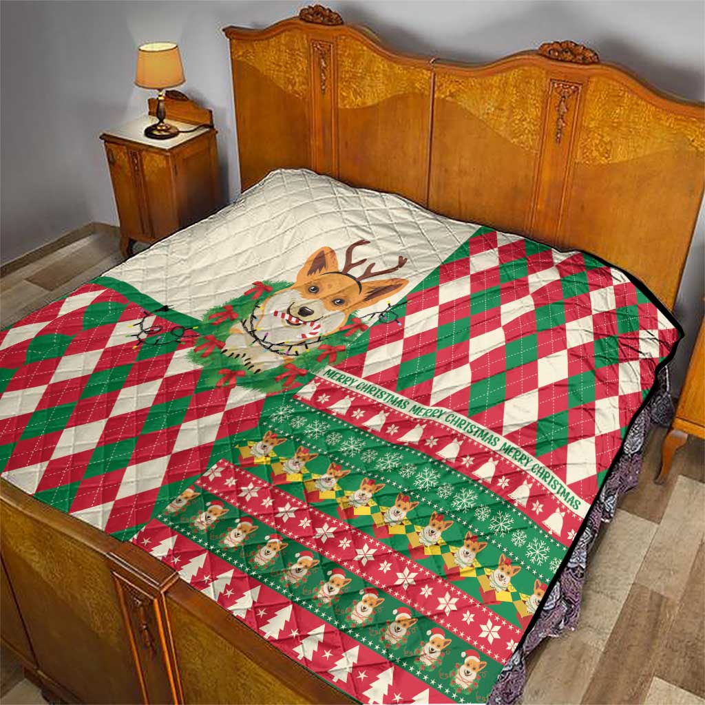 Wales Corgi Christmas Quilt Seamless Cute Dog Argyle Pattern - Wonder Print Shop
