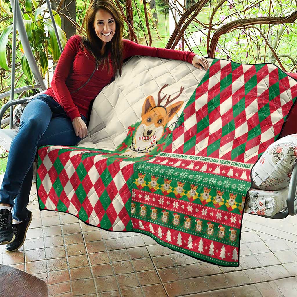 Wales Corgi Christmas Quilt Seamless Cute Dog Argyle Pattern - Wonder Print Shop