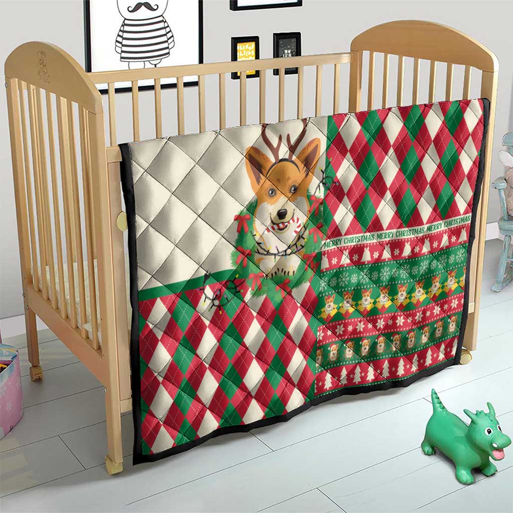 Wales Corgi Christmas Quilt Seamless Cute Dog Argyle Pattern - Wonder Print Shop