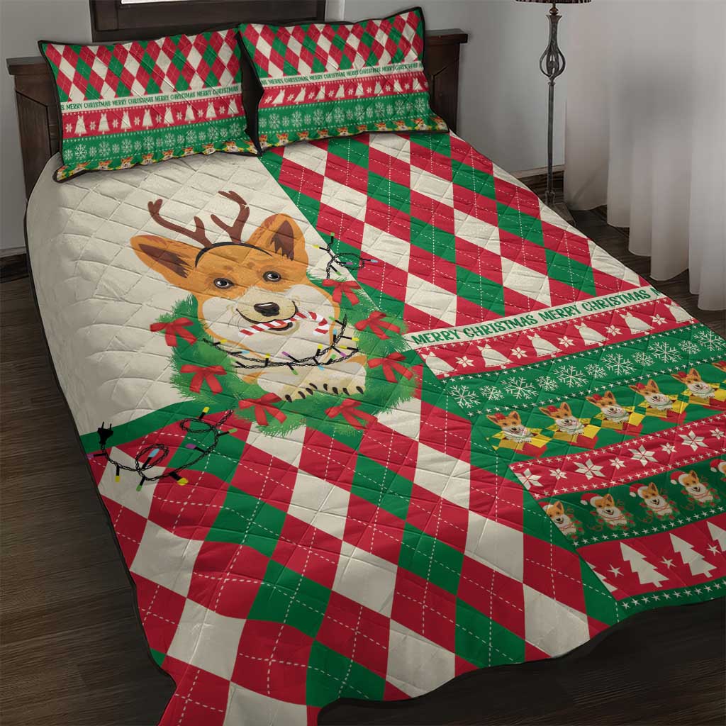 Wales Corgi Christmas Quilt Bed Set Seamless Cute Dog Argyle Pattern - Wonder Print Shop