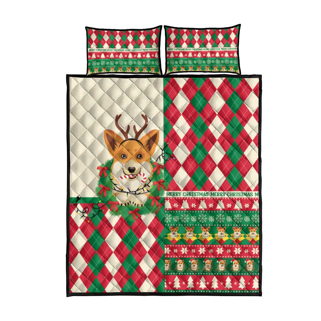 Wales Corgi Christmas Quilt Bed Set Seamless Cute Dog Argyle Pattern - Wonder Print Shop