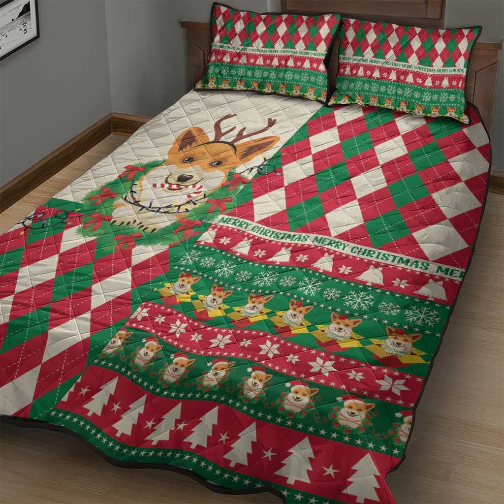 Wales Corgi Christmas Quilt Bed Set Seamless Cute Dog Argyle Pattern - Wonder Print Shop
