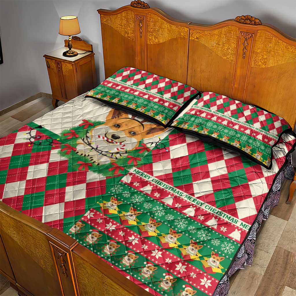 Wales Corgi Christmas Quilt Bed Set Seamless Cute Dog Argyle Pattern - Wonder Print Shop