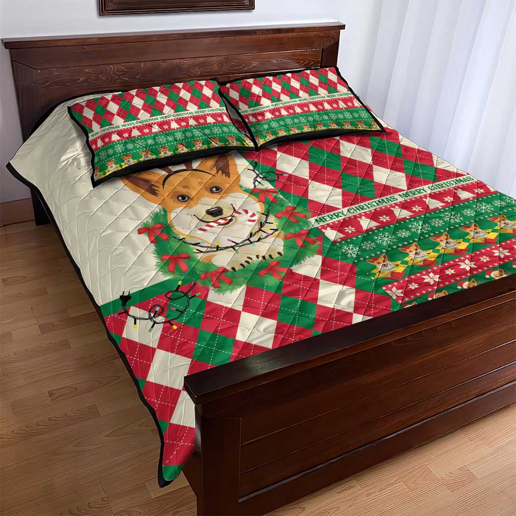 Wales Corgi Christmas Quilt Bed Set Seamless Cute Dog Argyle Pattern - Wonder Print Shop