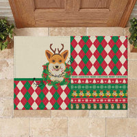 Wales Corgi Christmas Rubber Doormat Seamless Cute Dog Argyle Pattern - Wonder Print Shop
