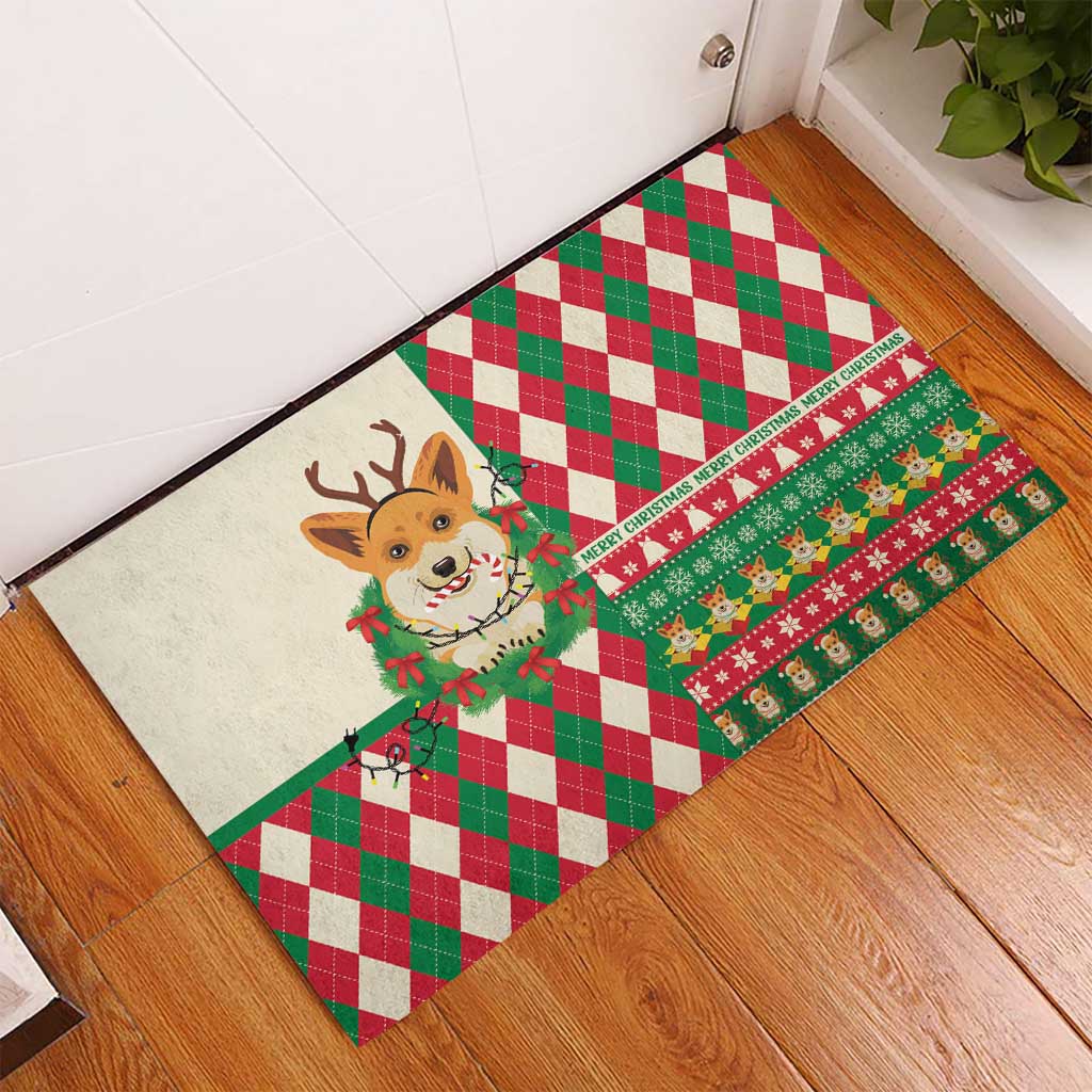 Wales Corgi Christmas Rubber Doormat Seamless Cute Dog Argyle Pattern - Wonder Print Shop