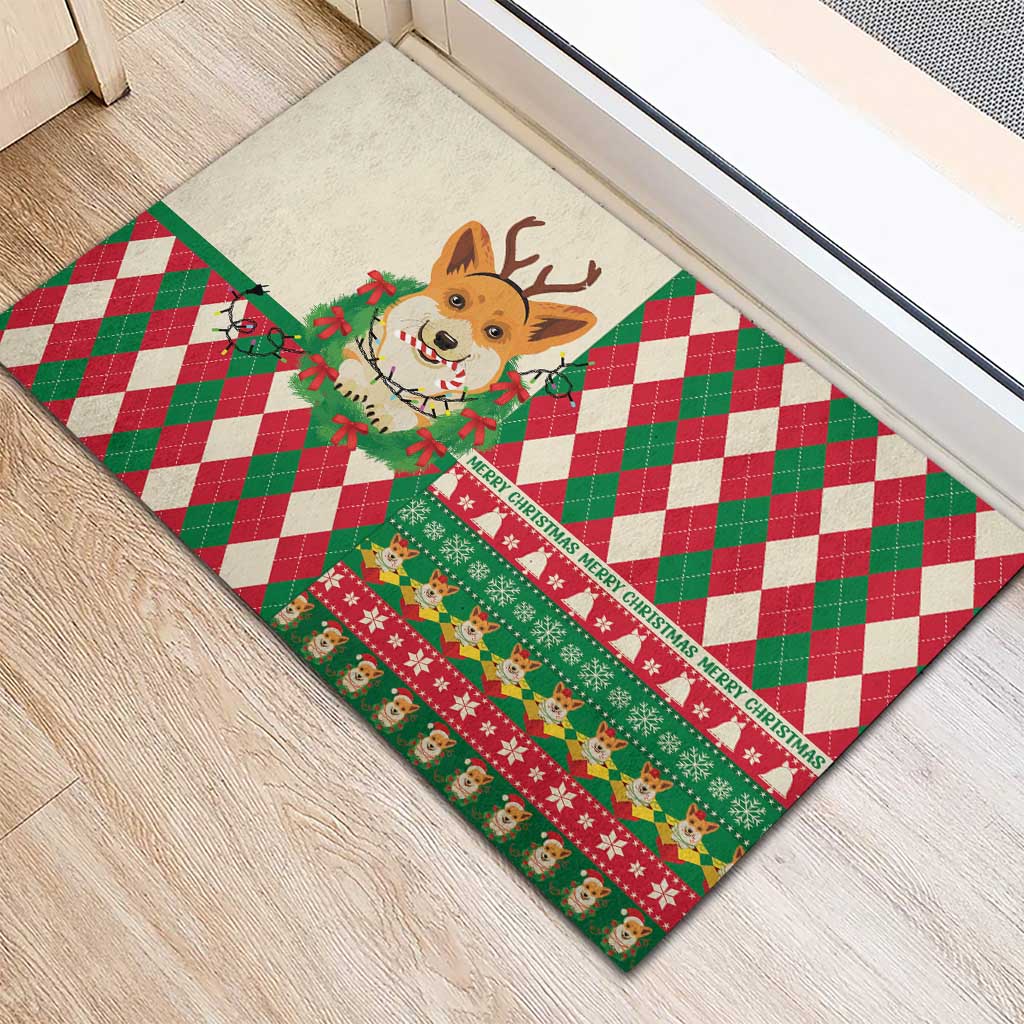 Wales Corgi Christmas Rubber Doormat Seamless Cute Dog Argyle Pattern - Wonder Print Shop