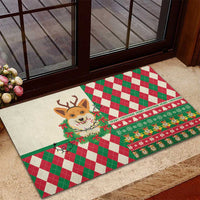 Wales Corgi Christmas Rubber Doormat Seamless Cute Dog Argyle Pattern - Wonder Print Shop