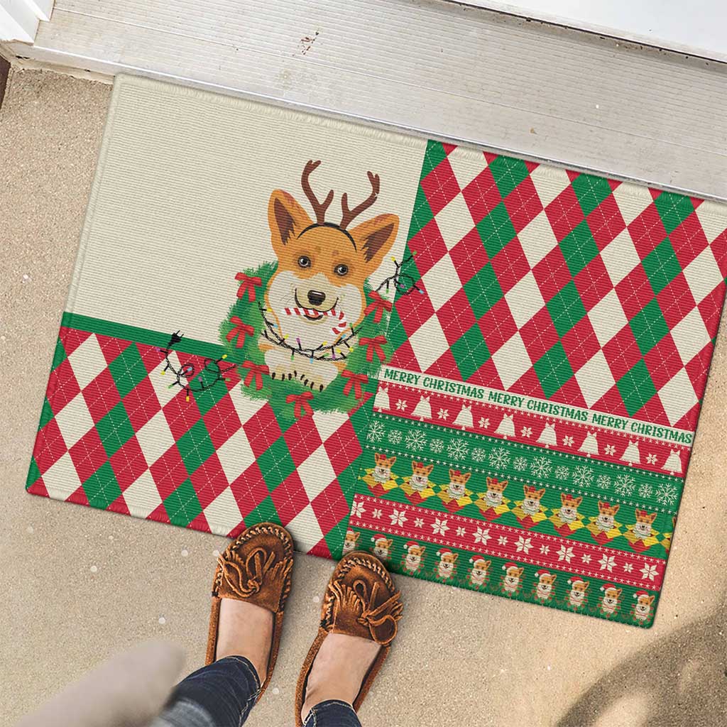 Wales Corgi Christmas Rubber Doormat Seamless Cute Dog Argyle Pattern - Wonder Print Shop