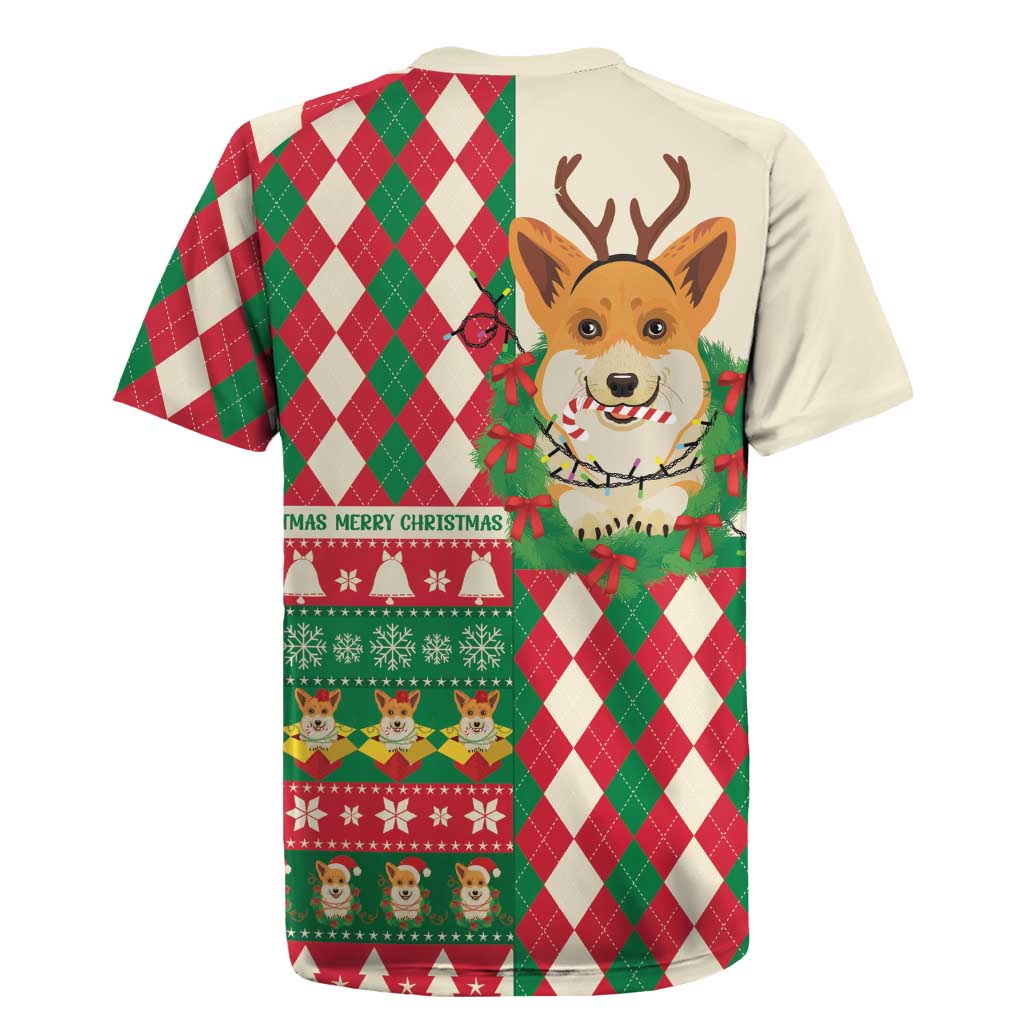 Wales Corgi Christmas Rugby Jersey Seamless Cute Dog Argyle Pattern - Wonder Print Shop