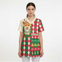 Wales Corgi Christmas Scrub Top Seamless Cute Dog Argyle Pattern - Wonder Print Shop