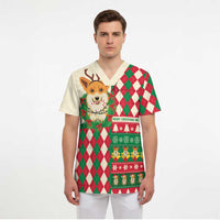 Wales Corgi Christmas Scrub Top Seamless Cute Dog Argyle Pattern - Wonder Print Shop