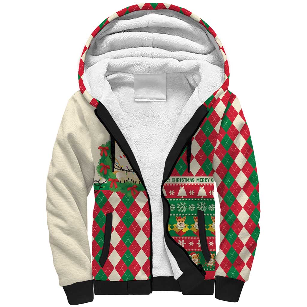 Wales Corgi Christmas Sherpa Hoodie Seamless Cute Dog Argyle Pattern - Wonder Print Shop