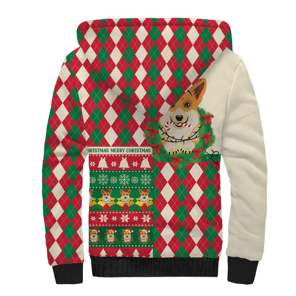 Wales Corgi Christmas Sherpa Hoodie Seamless Cute Dog Argyle Pattern - Wonder Print Shop