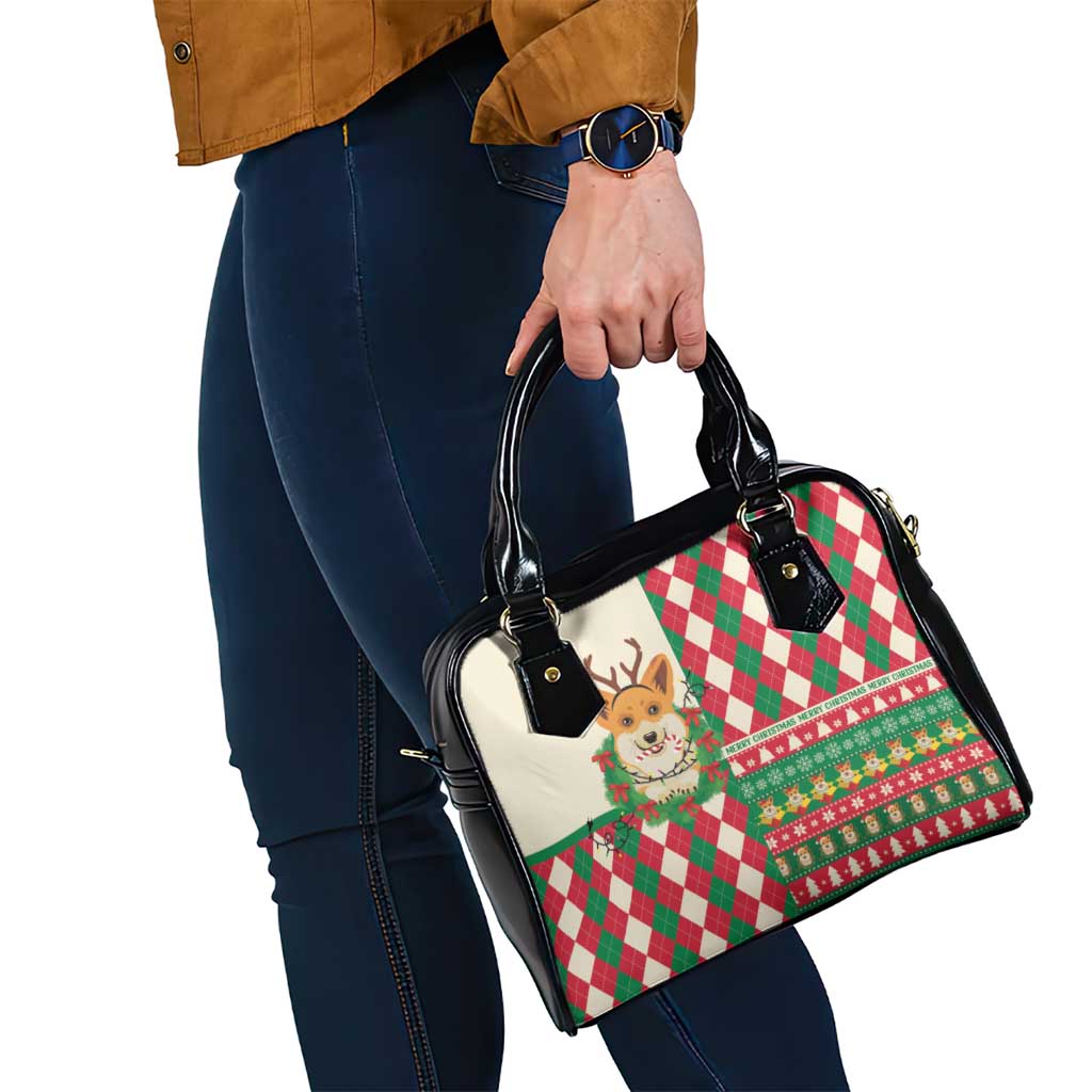Wales Corgi Christmas Shoulder Handbag Seamless Cute Dog Argyle Pattern - Wonder Print Shop