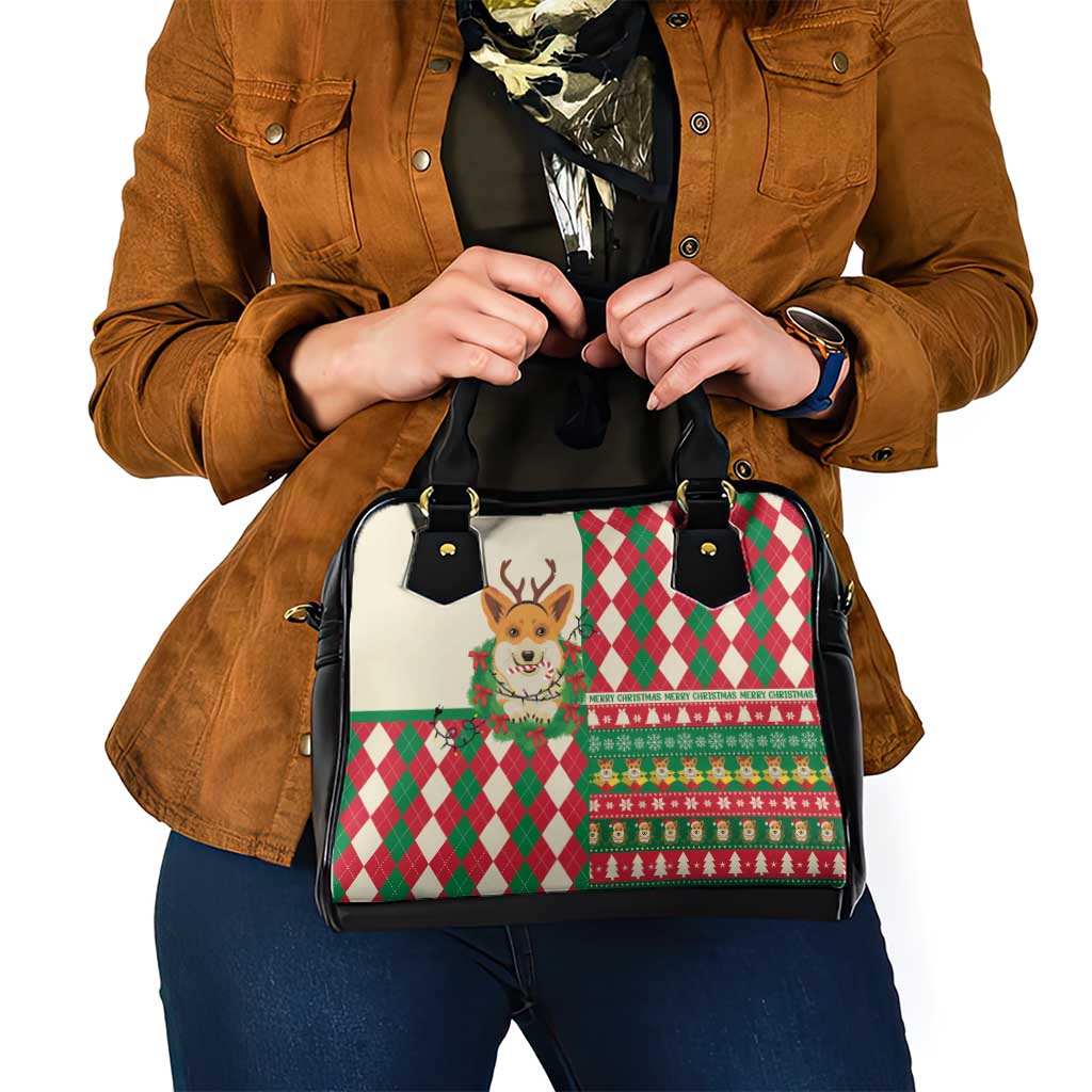 Wales Corgi Christmas Shoulder Handbag Seamless Cute Dog Argyle Pattern - Wonder Print Shop