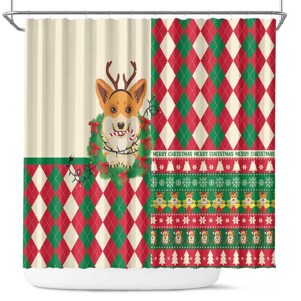 Wales Corgi Christmas Shower Curtain Seamless Cute Dog Argyle Pattern - Wonder Print Shop