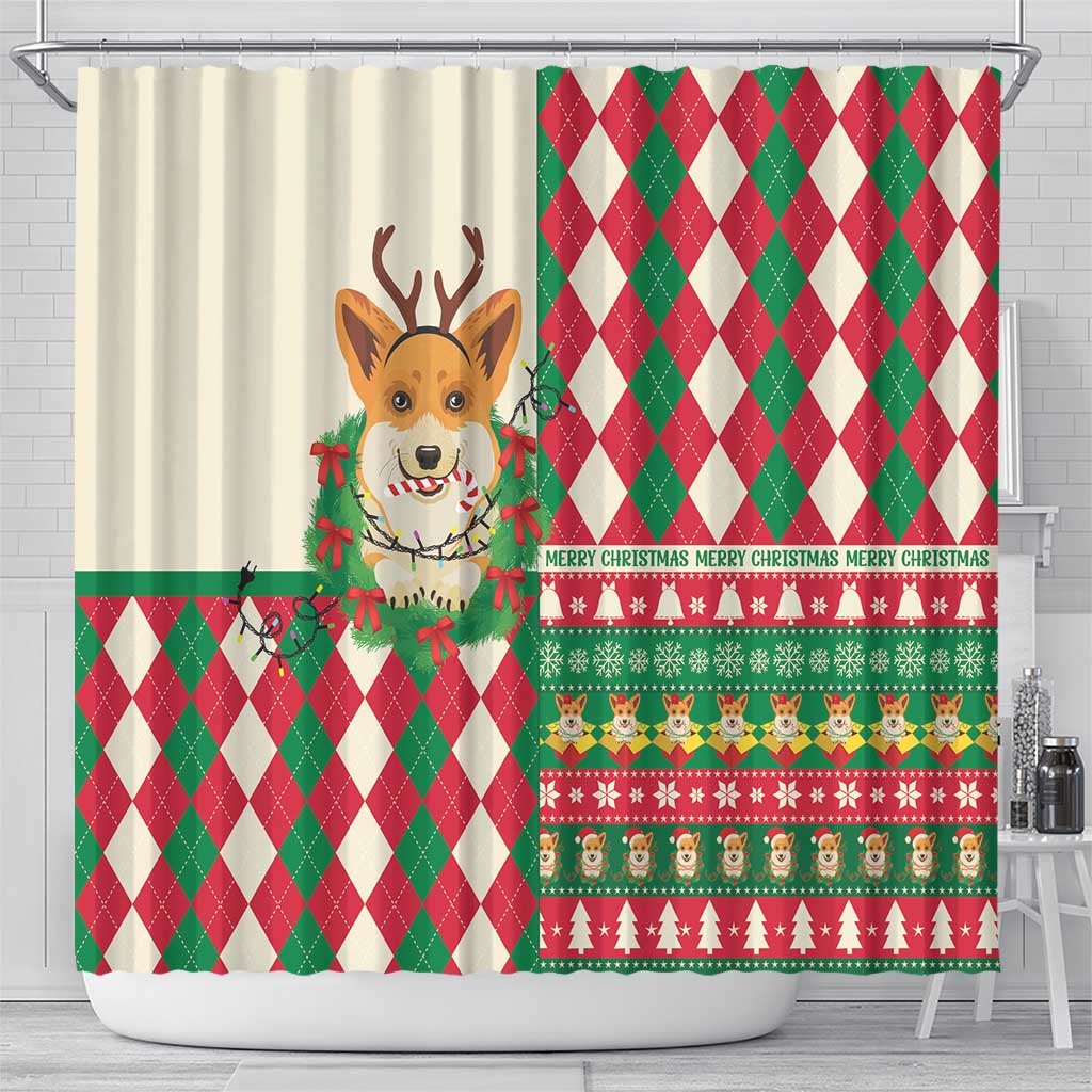 Wales Corgi Christmas Shower Curtain Seamless Cute Dog Argyle Pattern - Wonder Print Shop
