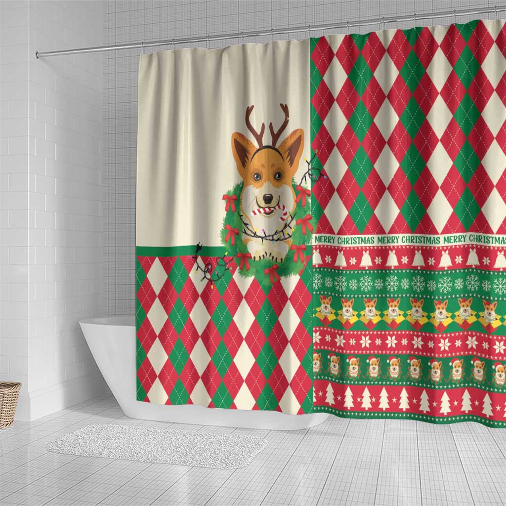 Wales Corgi Christmas Shower Curtain Seamless Cute Dog Argyle Pattern - Wonder Print Shop