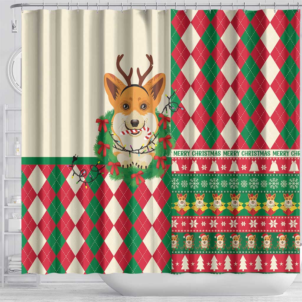 Wales Corgi Christmas Shower Curtain Seamless Cute Dog Argyle Pattern - Wonder Print Shop