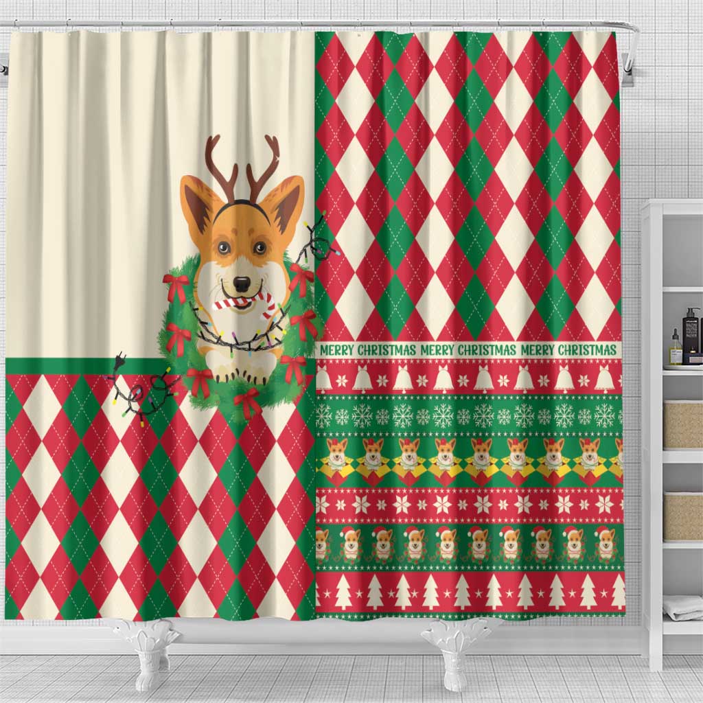 Wales Corgi Christmas Shower Curtain Seamless Cute Dog Argyle Pattern - Wonder Print Shop