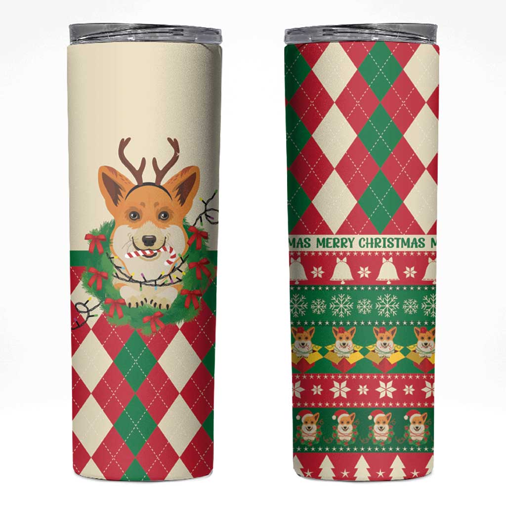 Wales Corgi Christmas Skinny Tumbler Seamless Cute Dog Argyle Pattern - Wonder Print Shop