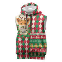 Wales Corgi Christmas Sleeveless Hoodie Seamless Cute Dog Argyle Pattern - Wonder Print Shop