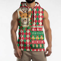 Wales Corgi Christmas Sleeveless Hoodie Seamless Cute Dog Argyle Pattern - Wonder Print Shop