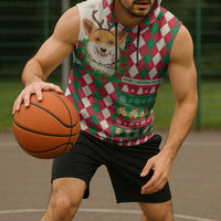 Wales Corgi Christmas Sleeveless Hoodie Seamless Cute Dog Argyle Pattern - Wonder Print Shop