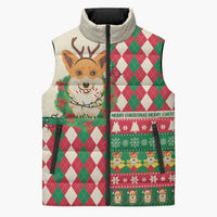 Wales Corgi Christmas Sleeveless Puffer Jacket Seamless Cute Dog Argyle Pattern - Wonder Print Shop