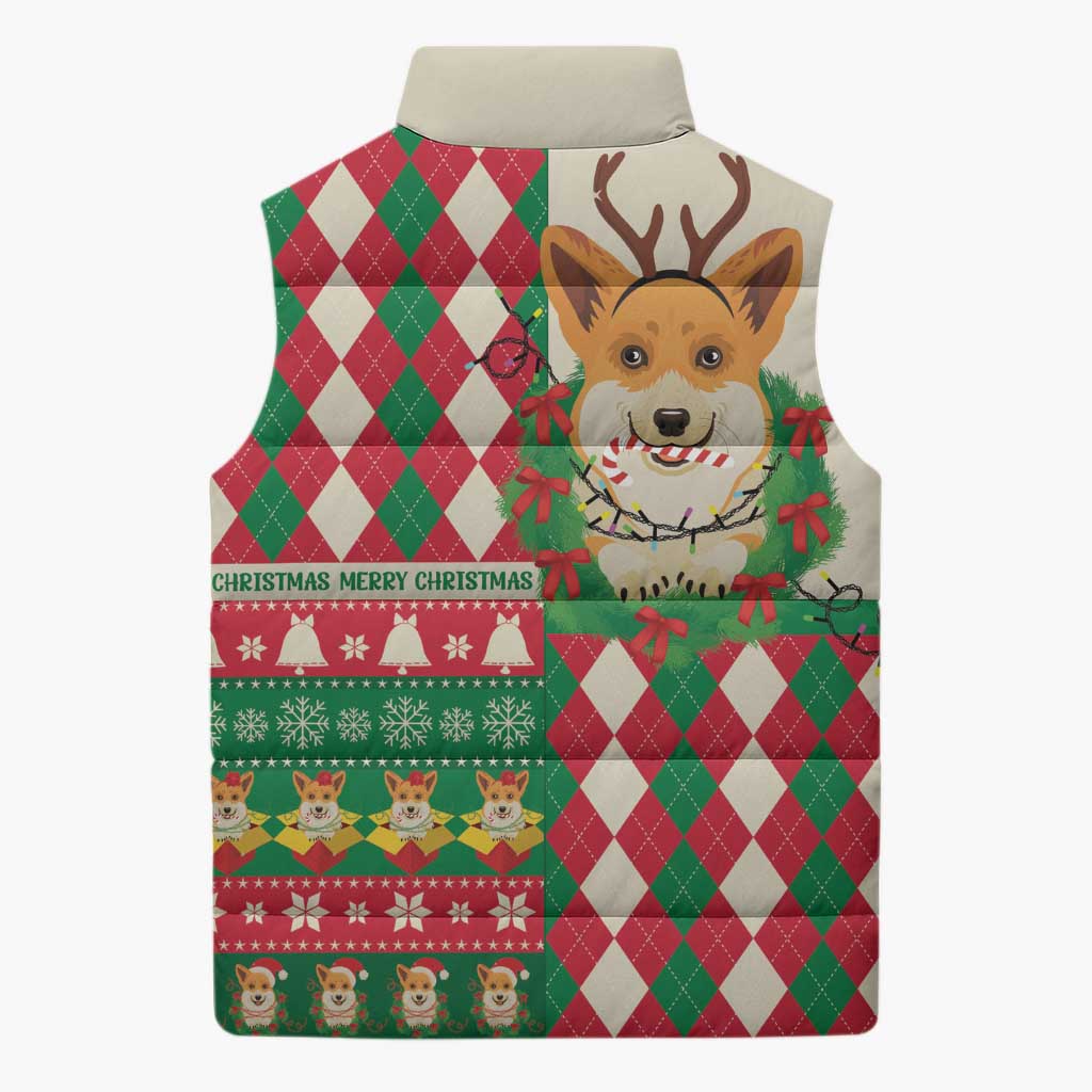 Wales Corgi Christmas Sleeveless Puffer Jacket Seamless Cute Dog Argyle Pattern - Wonder Print Shop