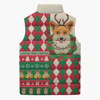 Wales Corgi Christmas Sleeveless Puffer Jacket Seamless Cute Dog Argyle Pattern - Wonder Print Shop