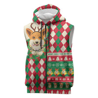 Wales Corgi Christmas Sleeveless Zip Hoodie Seamless Cute Dog Argyle Pattern - Wonder Print Shop