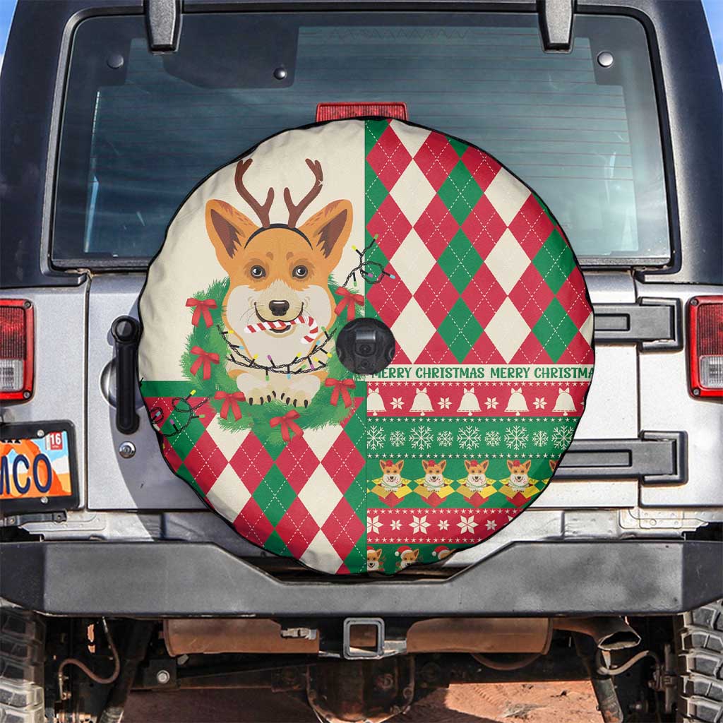 Wales Corgi Christmas Spare Tire Cover Seamless Cute Dog Argyle Pattern - Wonder Print Shop