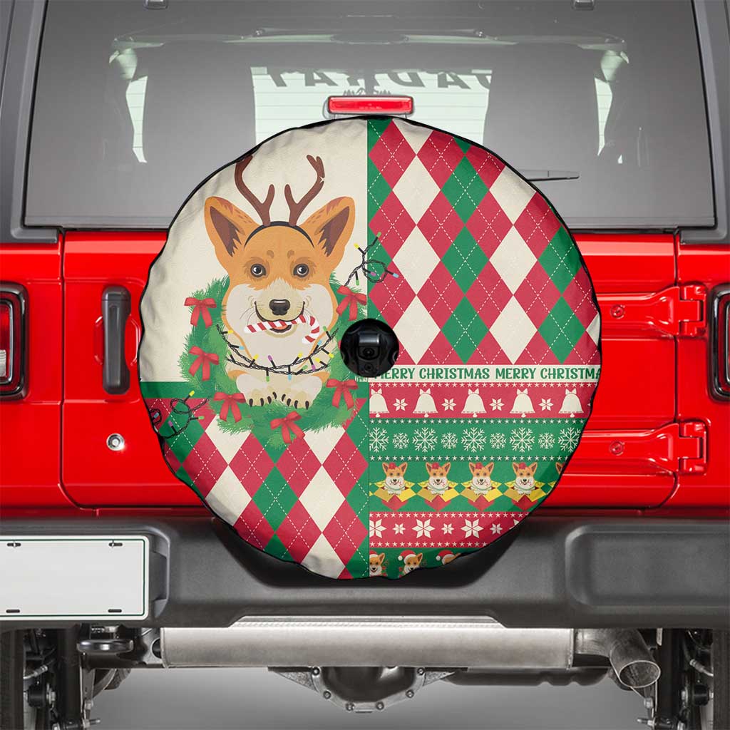 Wales Corgi Christmas Spare Tire Cover Seamless Cute Dog Argyle Pattern - Wonder Print Shop