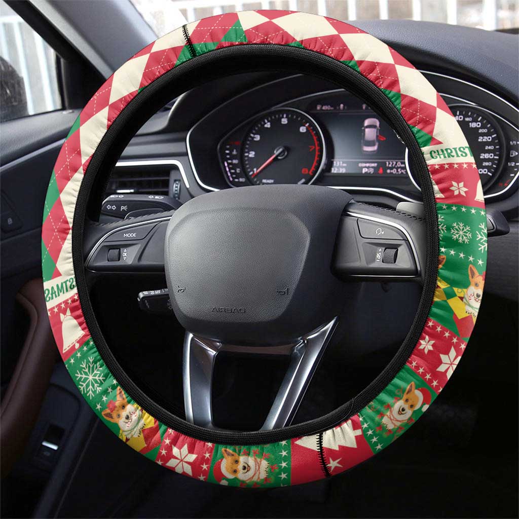 Wales Corgi Christmas Steering Wheel Cover Seamless Cute Dog Argyle Pattern - Wonder Print Shop