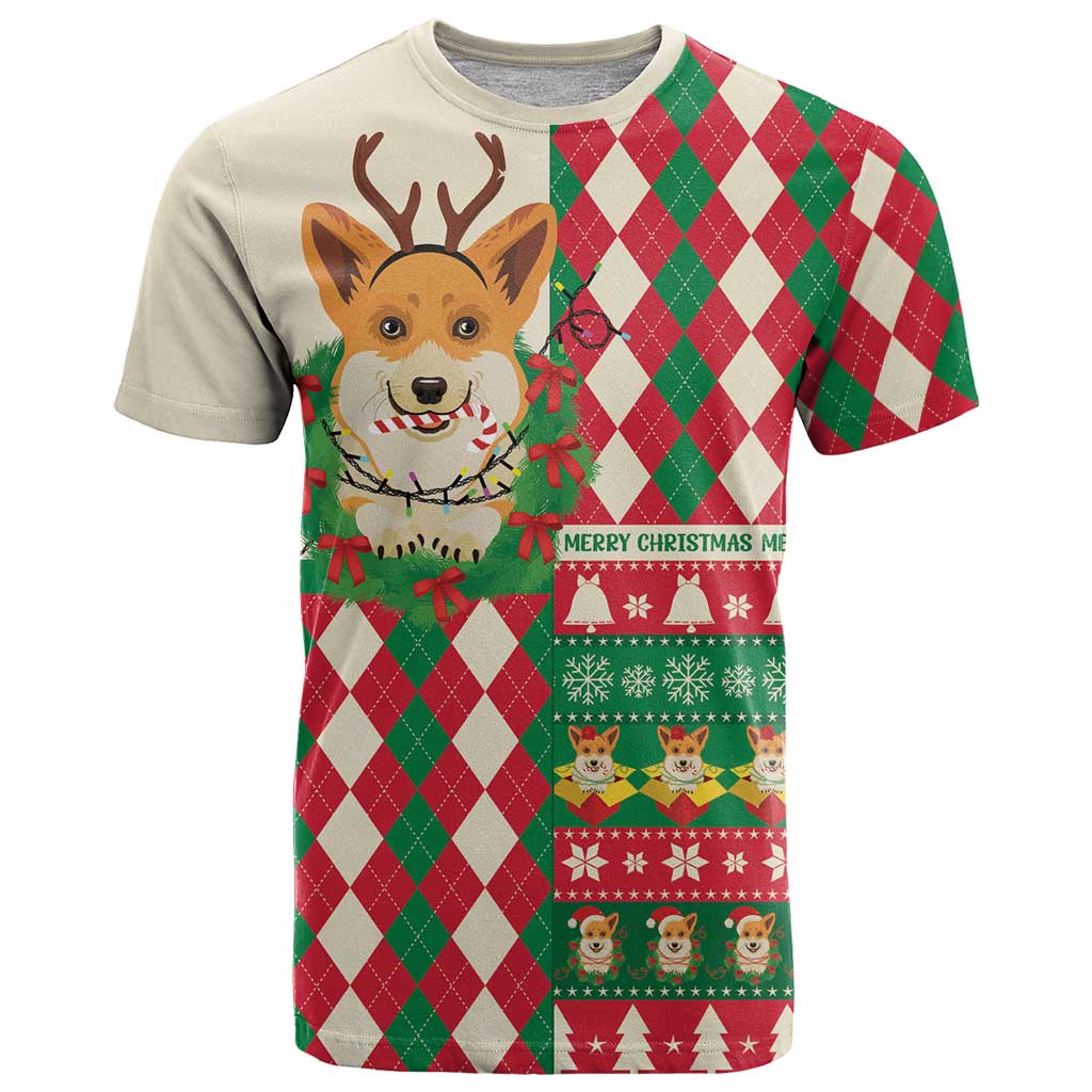 Wales Corgi Christmas T Shirt Seamless Cute Dog Argyle Pattern - Wonder Print Shop