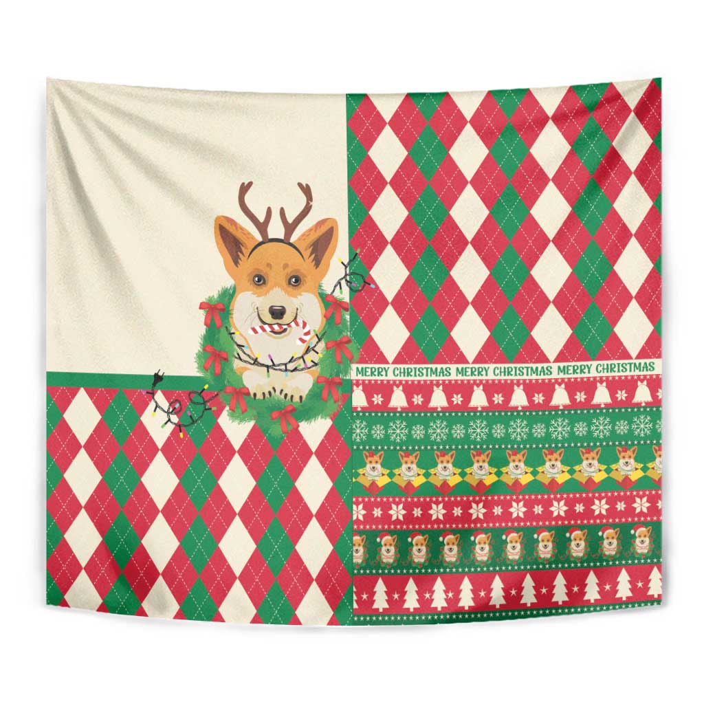 Wales Corgi Christmas Tapestry Seamless Cute Dog Argyle Pattern - Wonder Print Shop
