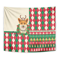 Wales Corgi Christmas Tapestry Seamless Cute Dog Argyle Pattern - Wonder Print Shop