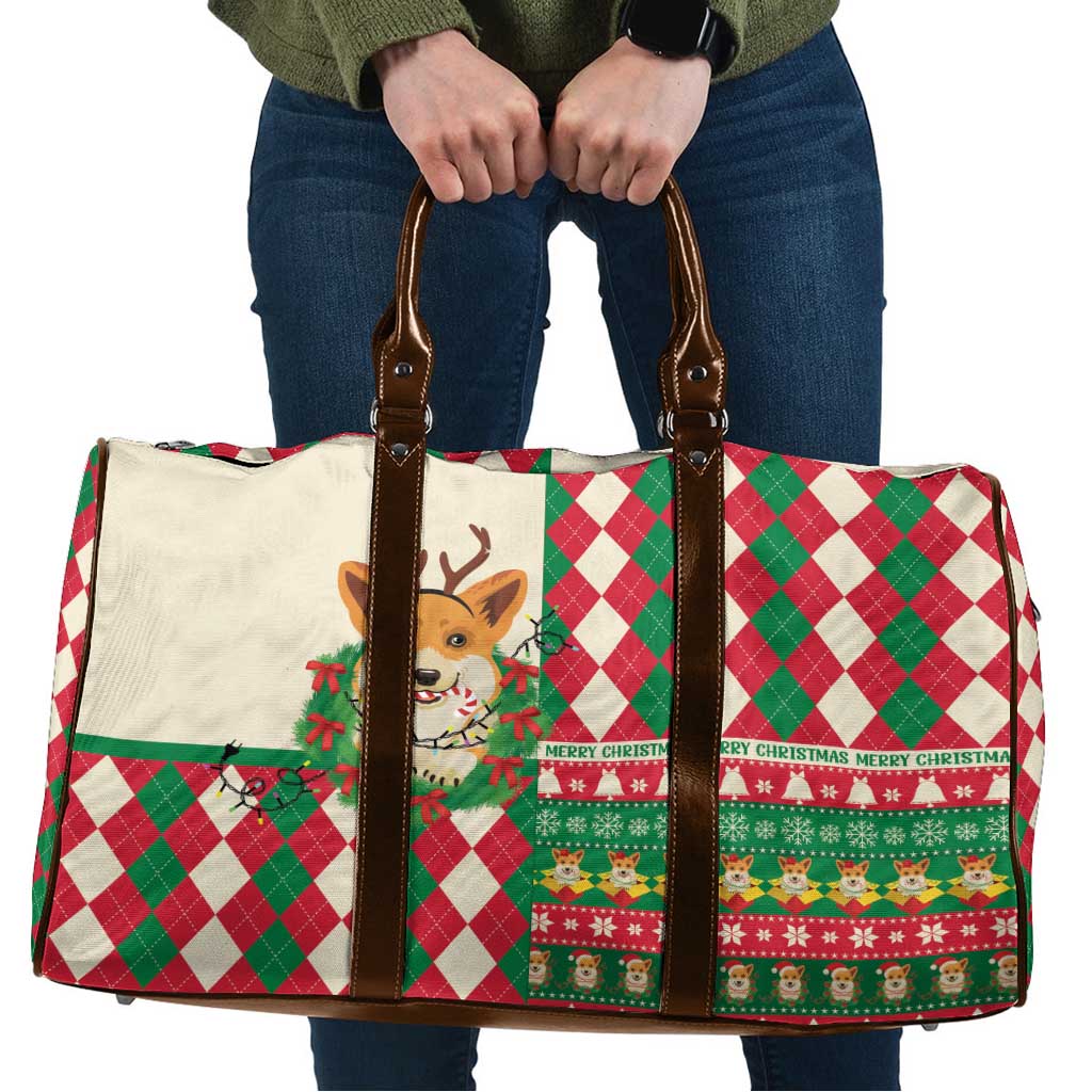 Wales Corgi Christmas Travel Bag Seamless Cute Dog Argyle Pattern - Wonder Print Shop