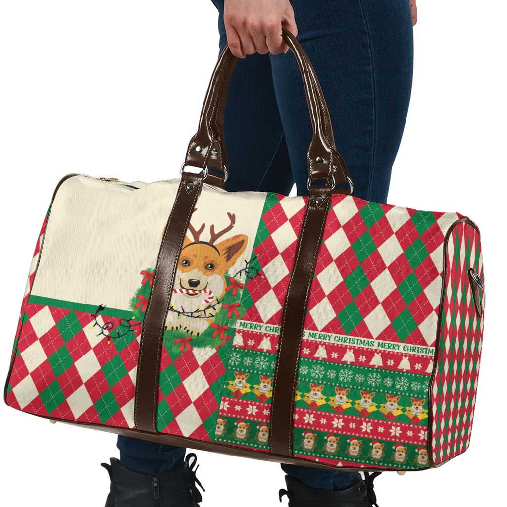 Wales Corgi Christmas Travel Bag Seamless Cute Dog Argyle Pattern - Wonder Print Shop