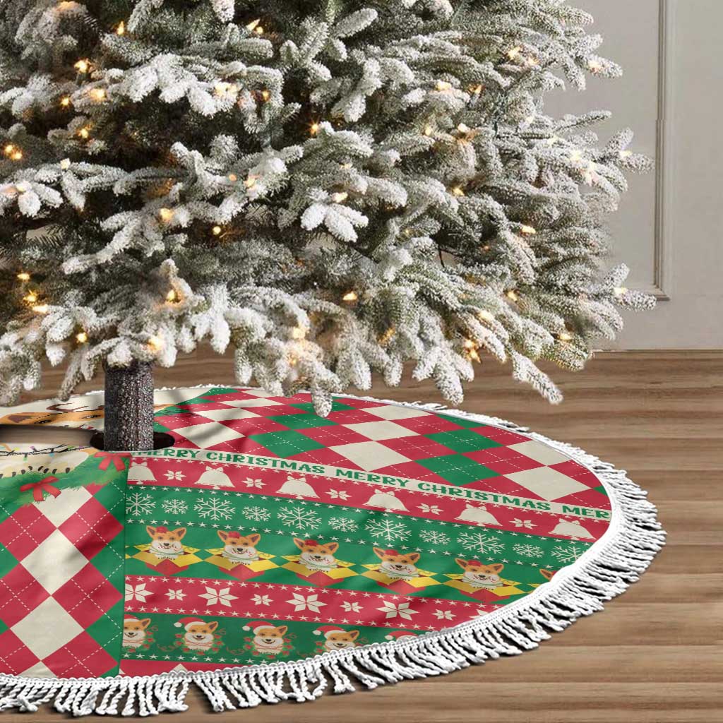 Wales Corgi Christmas Tree Skirt Seamless Cute Dog Argyle Pattern - Wonder Print Shop