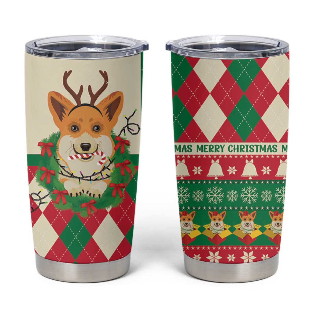 Wales Corgi Christmas Tumbler Cup Seamless Cute Dog Argyle Pattern - Wonder Print Shop