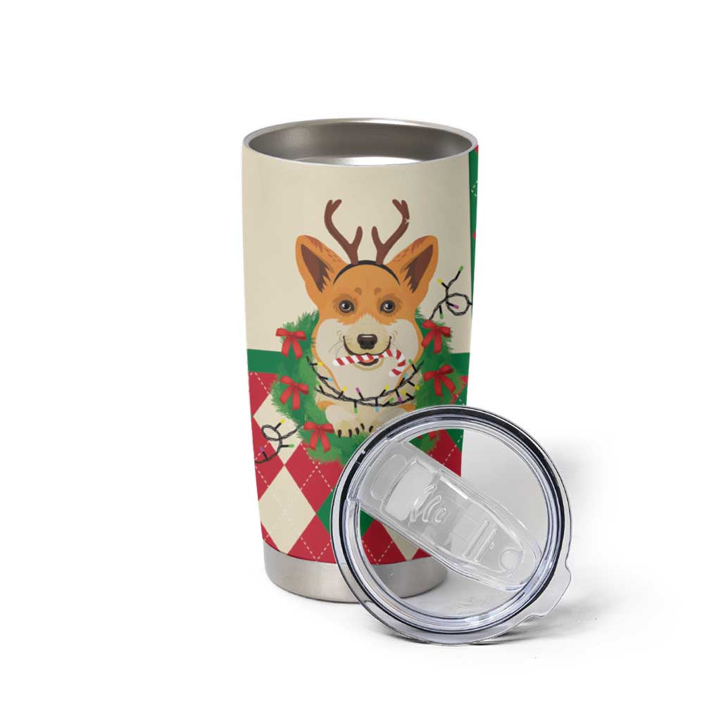 Wales Corgi Christmas Tumbler Cup Seamless Cute Dog Argyle Pattern - Wonder Print Shop